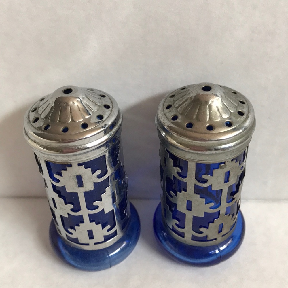 Vintage Cobalt Blue Glass Salt & Pepper Shakers